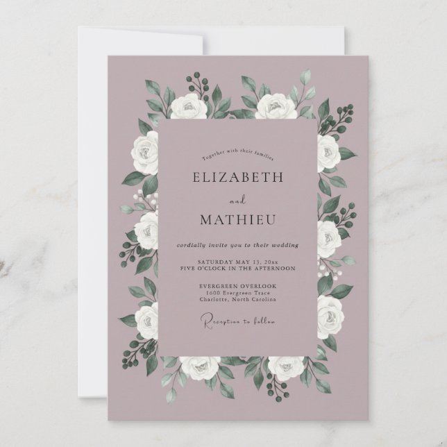 Mauve Floral Blossom Wedding Invitation (Front)