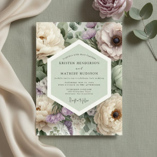 Mauve Floral Botanical Romance Wedding Invitation