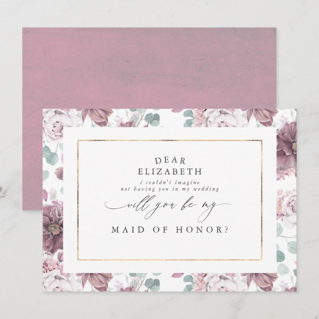 Mauve Floral Bridesmaid Maid of Honor Proposal Invitation (Front/Back)