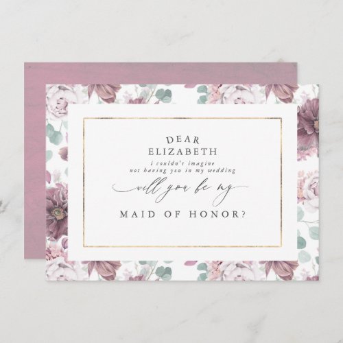 Mauve Floral Bridesmaid Maid of Honor Proposal Invitation