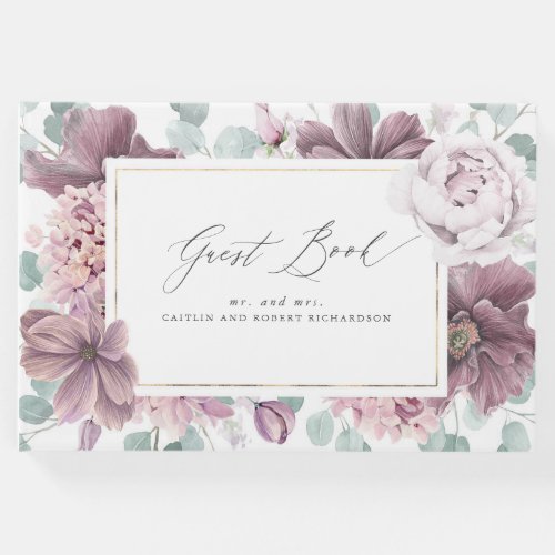 Mauve Floral Elegant Wedding Guest Book