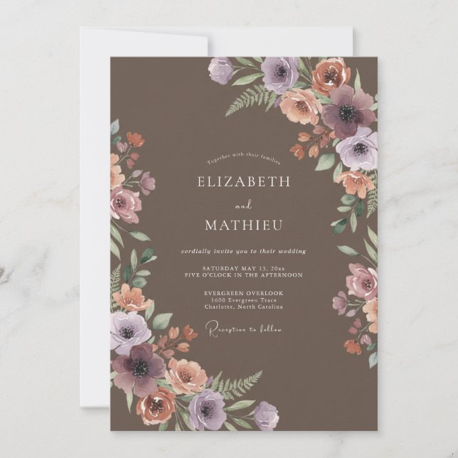 Mauve Floral Ethereal Wedding Invitation (Front)