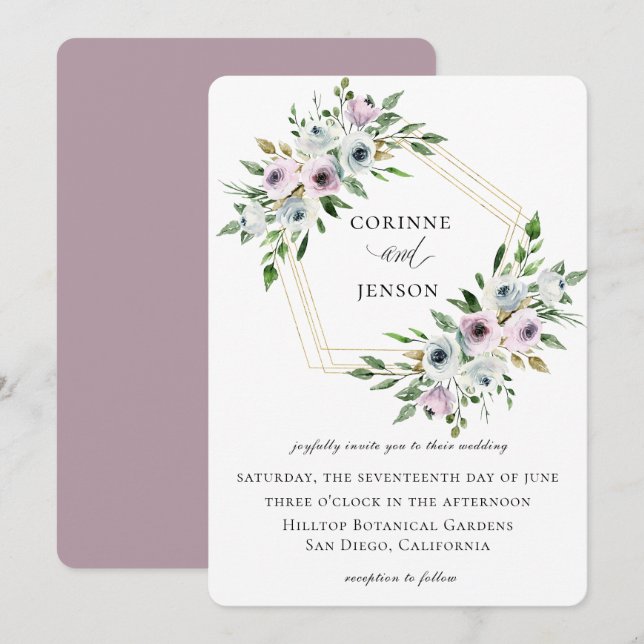 Mauve Floral Geometric Wedding Invitation (Front/Back)