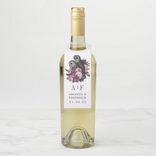 Mauve Floral Glam Gothic Owls Wedding Bottle Hange Hanger Tag