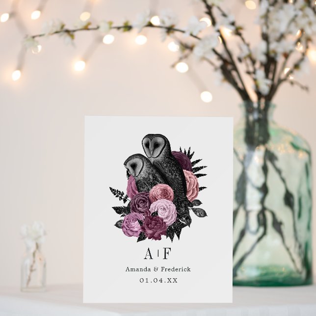Mauve Floral Glam Gothic Owls Wedding Foam Board (In Situ (Wedding))