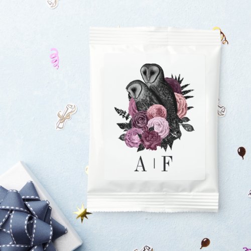 Mauve Floral Glam Gothic Owls Wedding Monogram Margarita Drink Mix