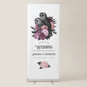 Mauve Floral Glam Gothic Owls Wedding Welcome Retractable Banner