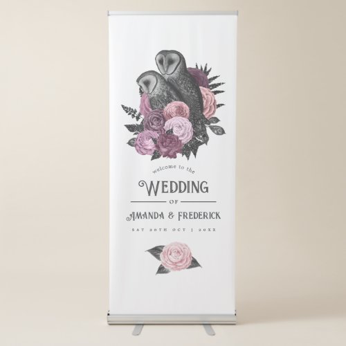 Mauve Floral Glam Gothic Owls Wedding Welcome Retractable Banner