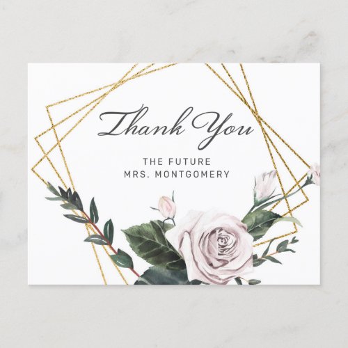 Mauve Floral Gold Frame Bridal Shower Thank You Postcard