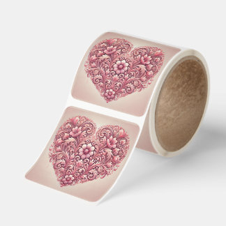 Mauve Floral Heart Square Sticker