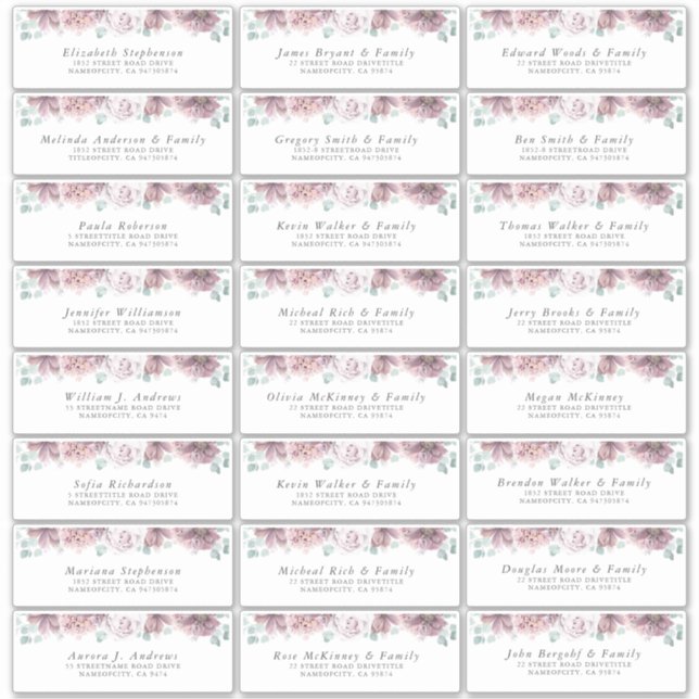 Mauve Floral Individual Guest Address Labels (Front)