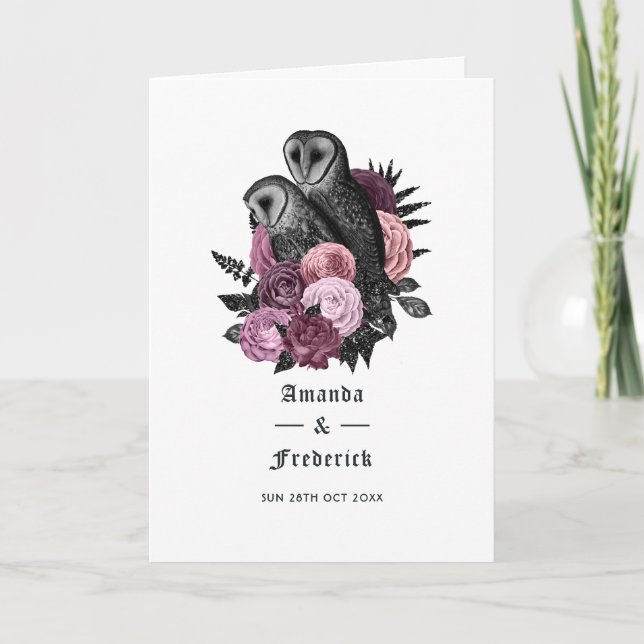 Mauve Floral Owls Gothic Wedding Program (Front)