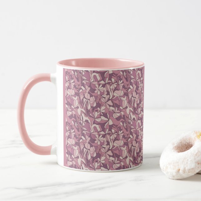 Mauve Floral Pattern Pink Combo Mug (With Donut)