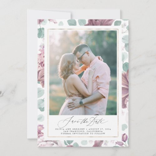 Mauve Floral Photo Save The Date Cards