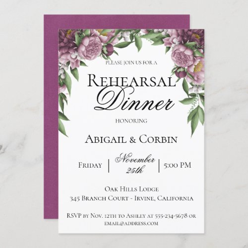 Mauve Floral Rehearsal Dinner Invitation