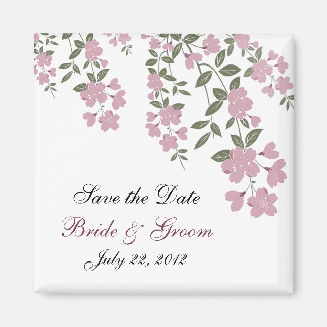 Mauve Floral Save the Date Magnet (Front)