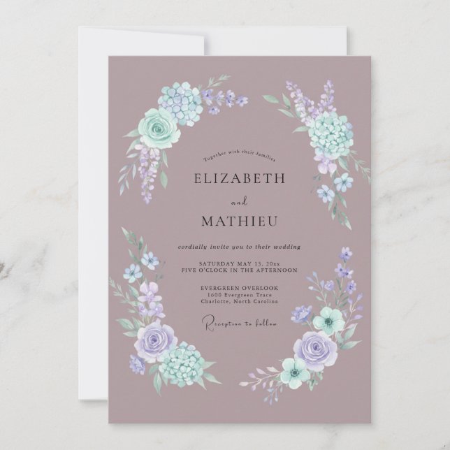 Mauve Floral Swirl Wedding Invitation (Front)