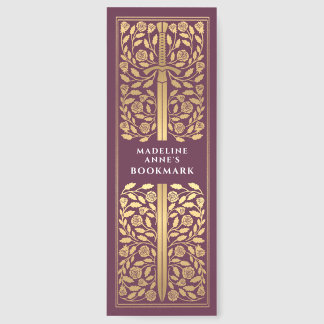 Mauve Floral Sword Medieval Fantasy Name Bookmarks