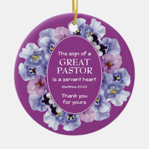 Mauve Floral THANK YOU Pastor Appreciation Ceramic Ornament