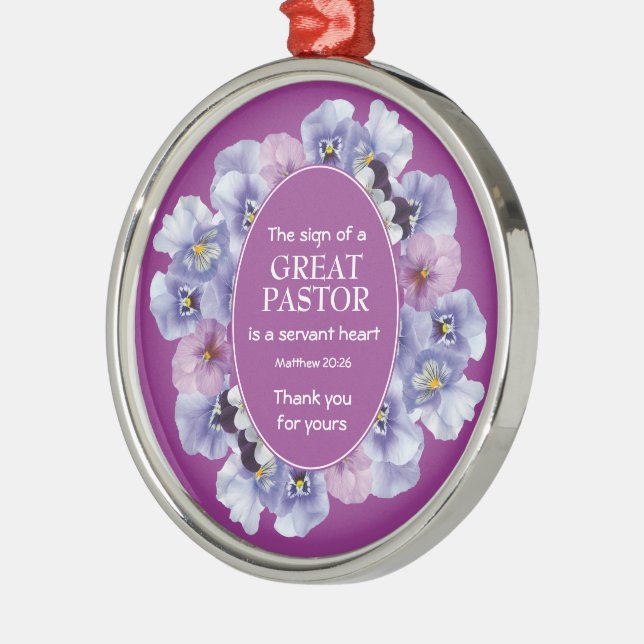 Mauve Floral THANK YOU Pastor Appreciation Metal Ornament (Left)