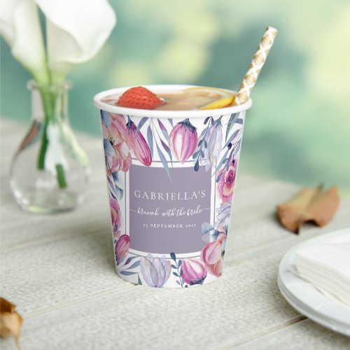 Mauve Floral Watercolor Brunch With The Bride Pape Paper Cups