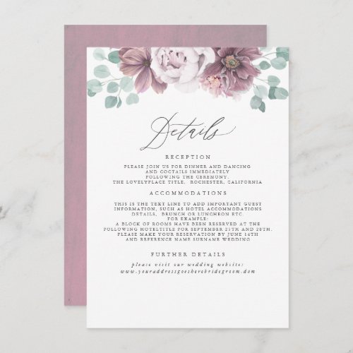 Mauve Floral Wedding Information Enclosure Card