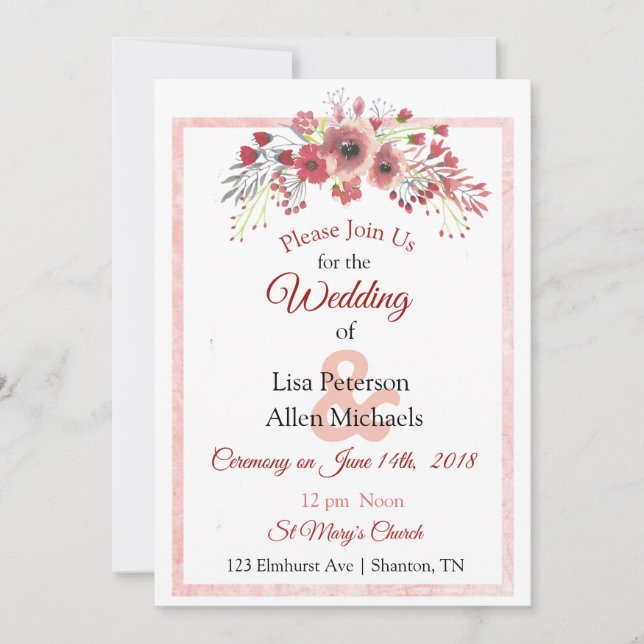 Mauve Floral Wedding Invitation (Front)