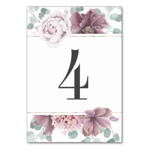 Mauve Floral Wedding Table Number
