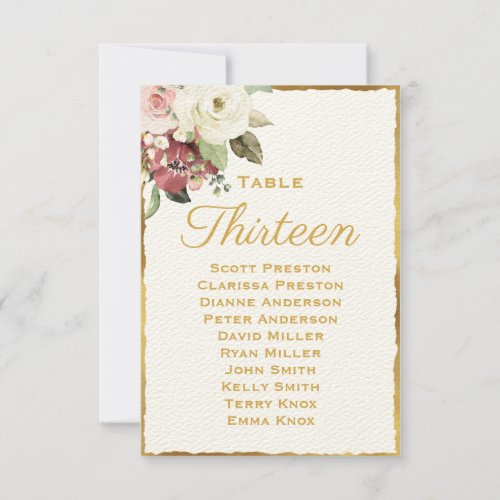 Mauve Florals Luxe Gold Edge Seating Assignment Note Card