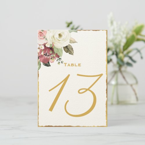 Mauve Florals Luxe Gold Edge Table Number