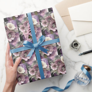 Mauve Flower Bouquet with Baby's Breath Wrapping Paper