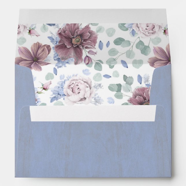 Mauve Flowers and Dusty Blue Flowers Elegant Envelope (Back (Bottom))