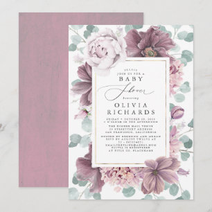 Mauve Flowers and Greenery Elegant Baby Shower Invitation