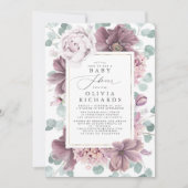 Mauve Flowers and Greenery Elegant Baby Shower Invitation (Front)