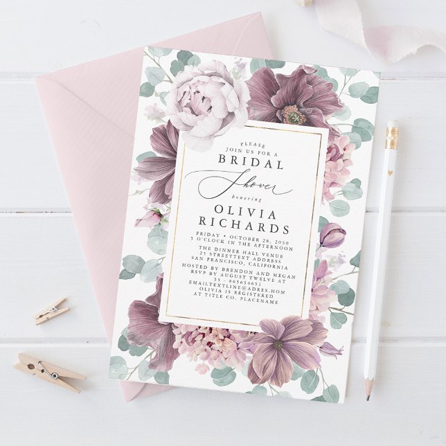 Mauve Flowers and Greenery Elegant Bridal Shower Invitation (Creator Uploaded)