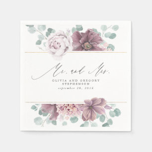 Mauve Flowers Elegant Botanical Mr and Mrs Napkins