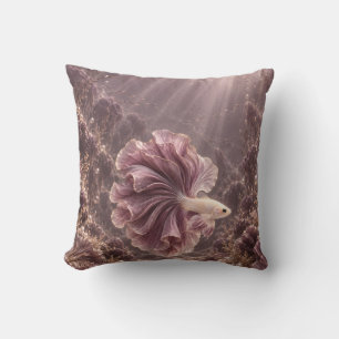 Mauve Flowing Betta Fish Pearl Coral Ocean Throw Pillow