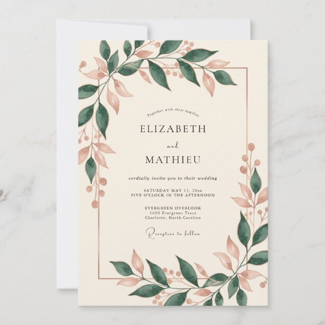 Mauve Forest Leafy Wedding Invitation (Front)