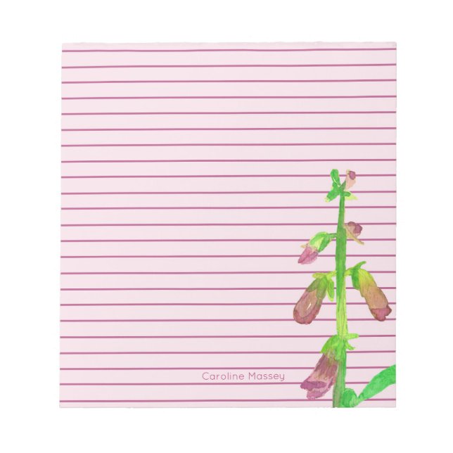 Mauve Foxglove Flower Pink Lined Personalized Notepad (Front)