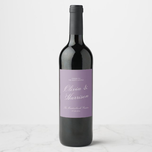 Mauve Garden Calligraphy Wedding Wine Label (Front)