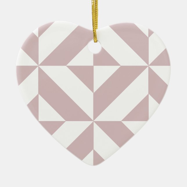 Mauve Geometric Deco Cube Pattern Ceramic Ornament (Front)