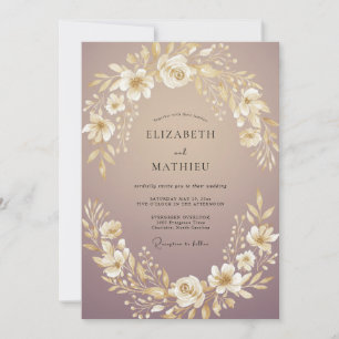 Mauve Gold Blossom Wedding Invitation
