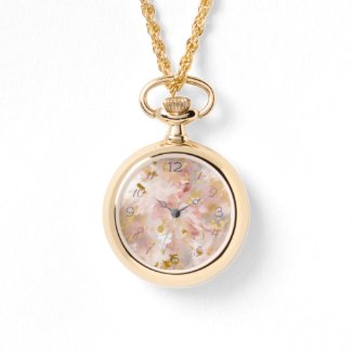 Mauve & Gold Floral Abstract Necklace Watch