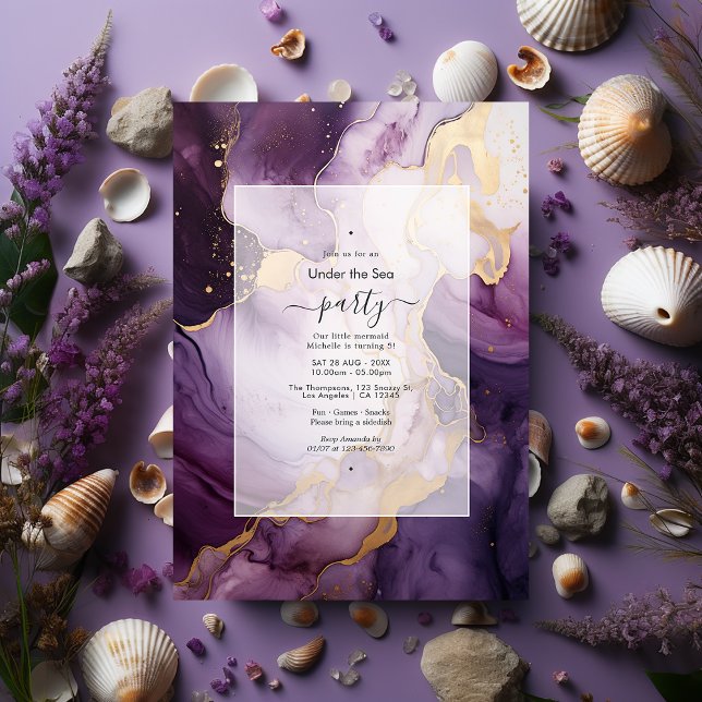 Mauve & Gold Under the Sea Mermaid Birthday Party Invitation (Creator Uploaded)