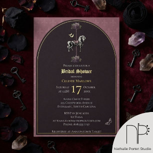 Mauve Gothic Horse Bridal Shower Foil Invitation