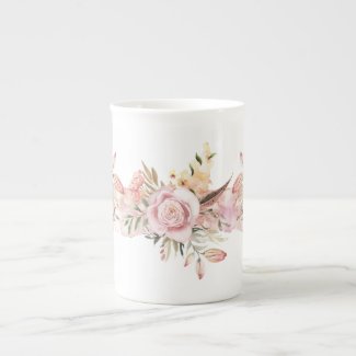 Mauve Gouache Roses and Garden Flowers China Mug