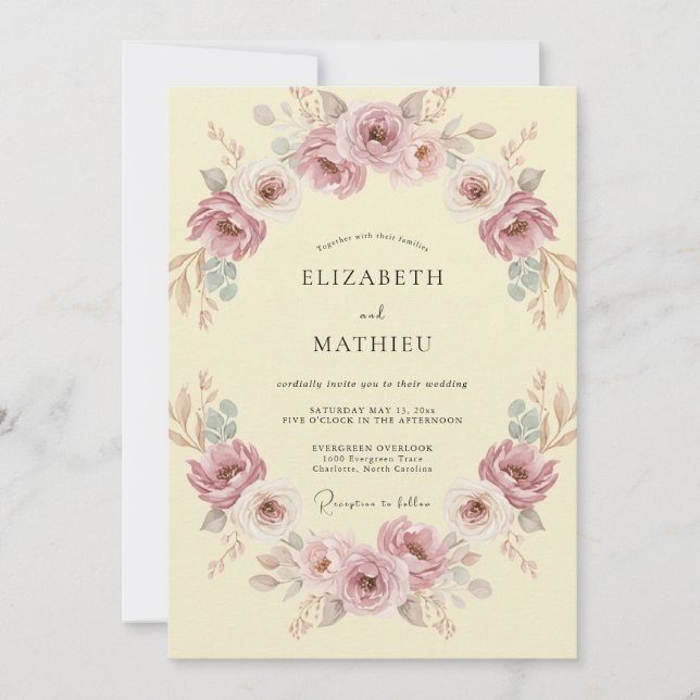 Mauve Graceful Vintage Wedding Invitation (Front)