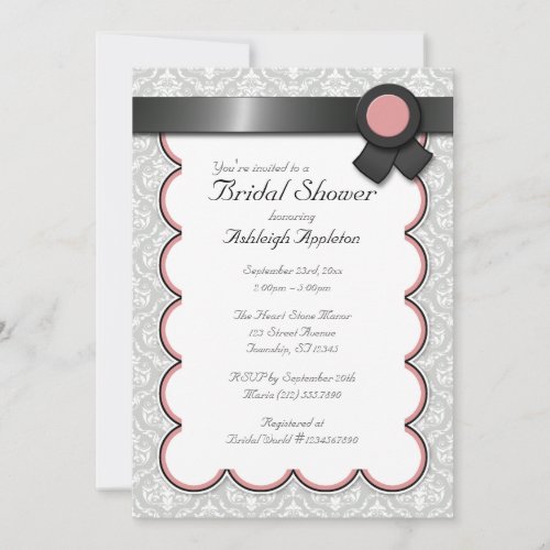 Mauve  Gray Damask Bridal Shower Invitations