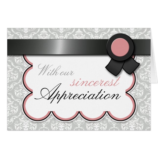 Mauve & Gray Damask Elegant Thank You Cards (Front Horizontal)