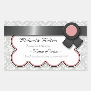 Mauve & Gray Damask Wedding Wine Bottle Labels
